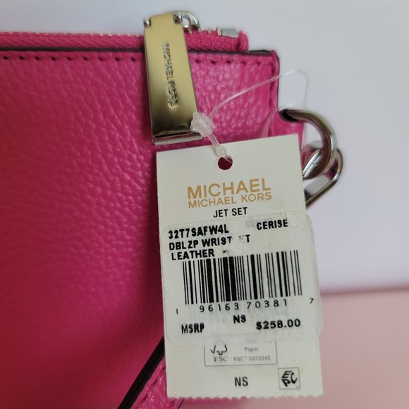 MICHAEL KORS Jet Set Double Zip Pebbled Leather Wristlet- Cerise🎈$114.⭐ - Picture 16 of 16